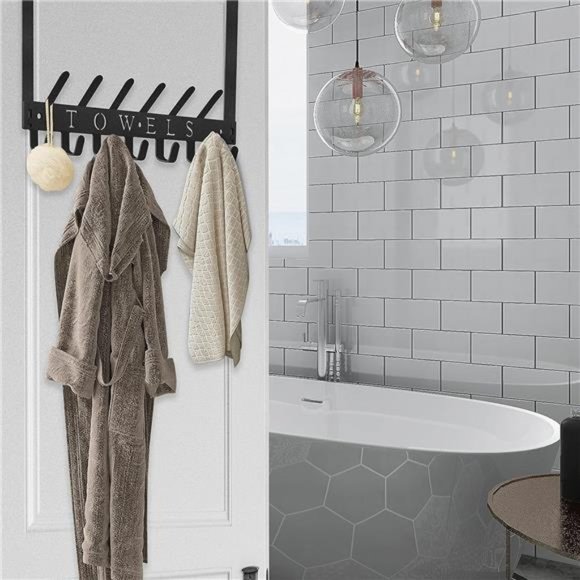 Towel Holder Over The Door Hooks Door Mount Towel Rack Organizer Metal Towel - Picture 5 of 7